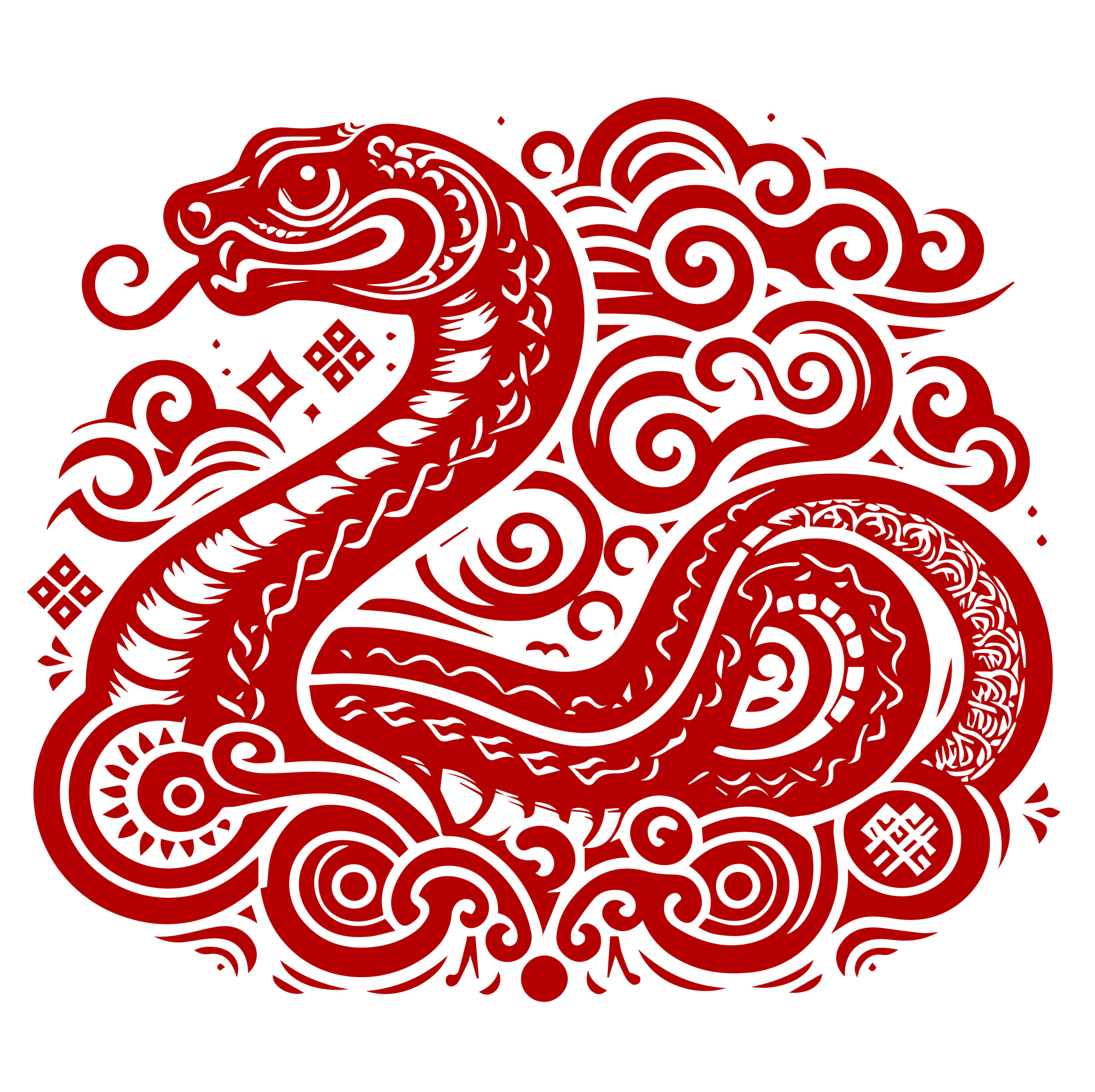 stylized snake with swirling behind it and sparkles